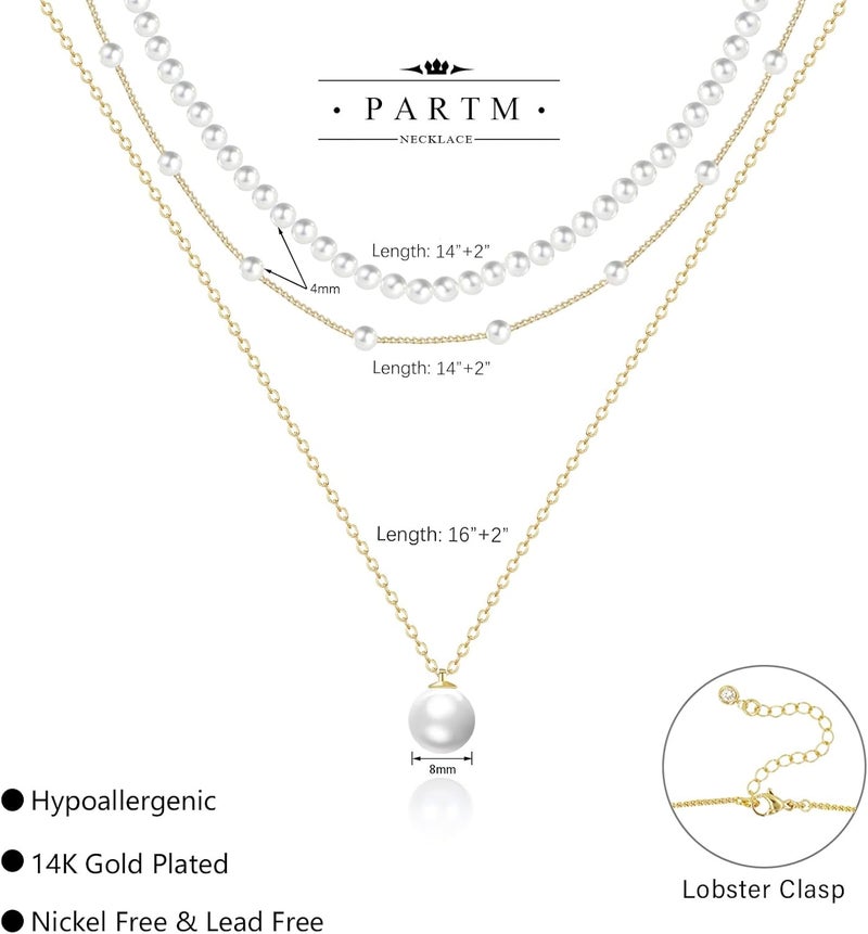 Partm Pearl Necklace for Women Trendy 14K Gold Plated Dainty Pearl Pendant Choker Set Handmade Pearl Gold Necklace Non Tarnish Simple Cute Jewelry Gifts for Women - Image 5